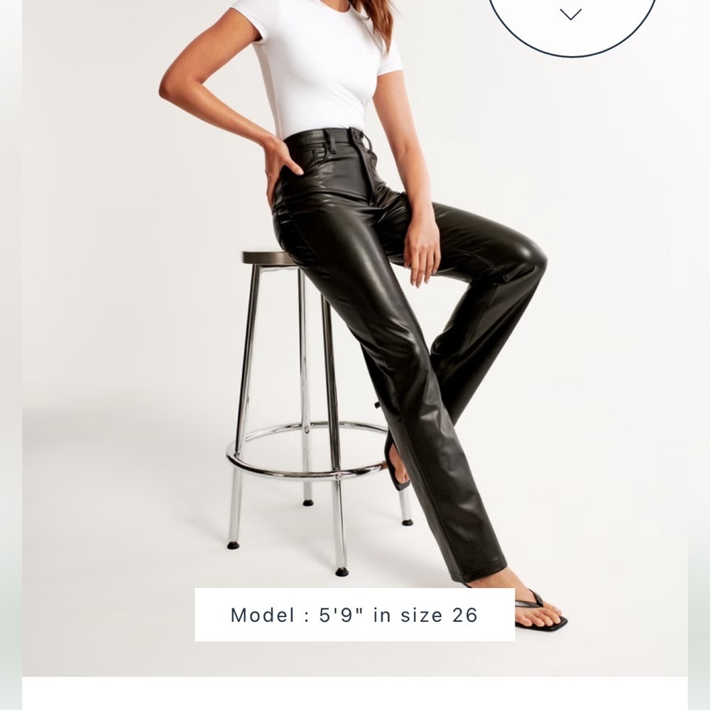 Abercrombie & Fitch 90s Straight Vegan Leather Pants, Black, Size 26, NWT